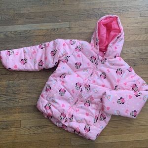Disney Minnie Mouse Pink Rainbow Hooded Puffer jacket Girls 7